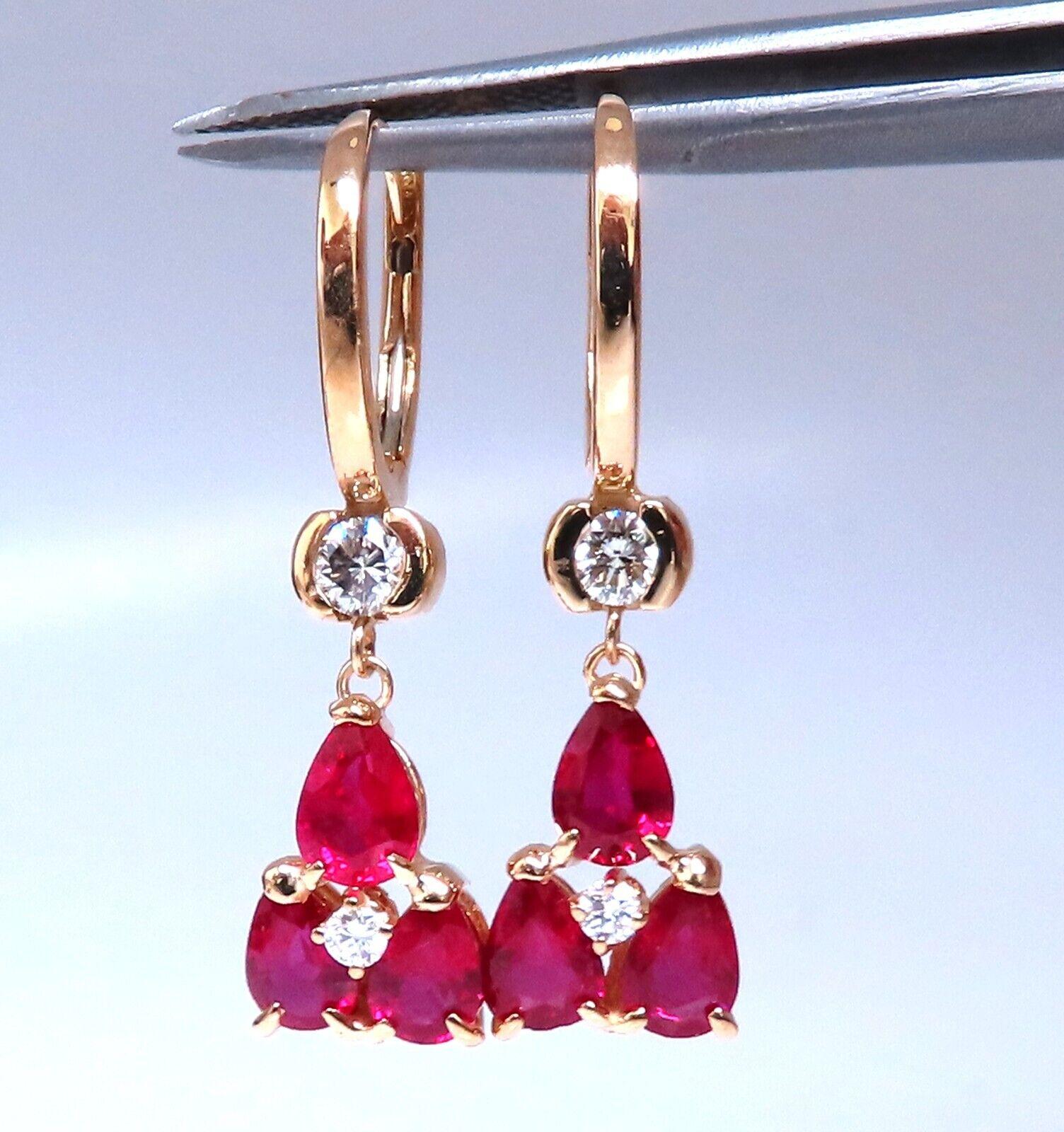 Women's or Men's 3ct Natural Ruby Diamonds Cluster Earrings 14kt Gold For Sale