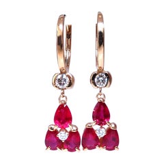 3ct Natural Ruby Diamonds Cluster Earrings 14kt Gold*