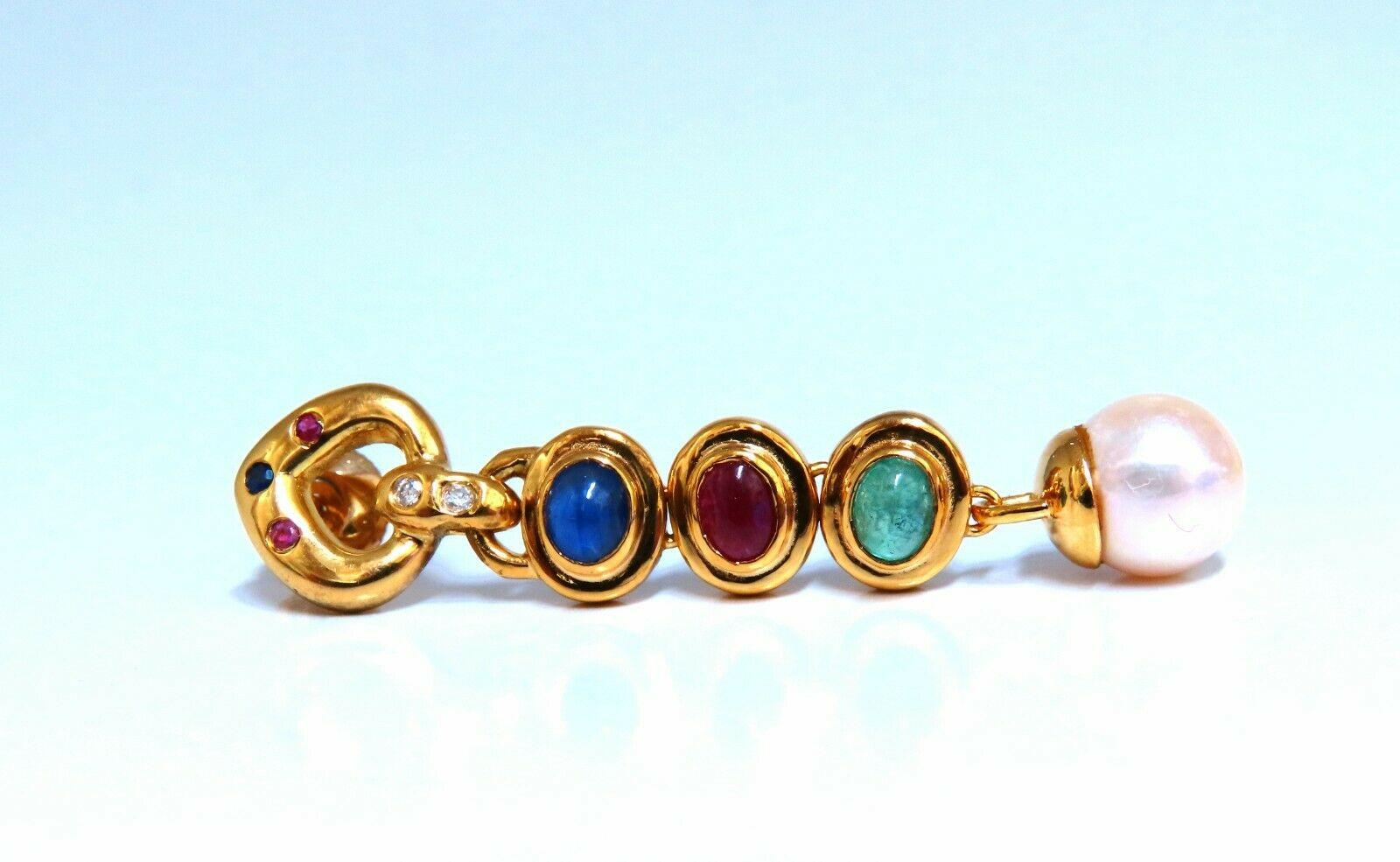 3ct Rubí Natural Esmeralda Zafiro Perla Pendientes Colgantes 14kt Cabujón en venta