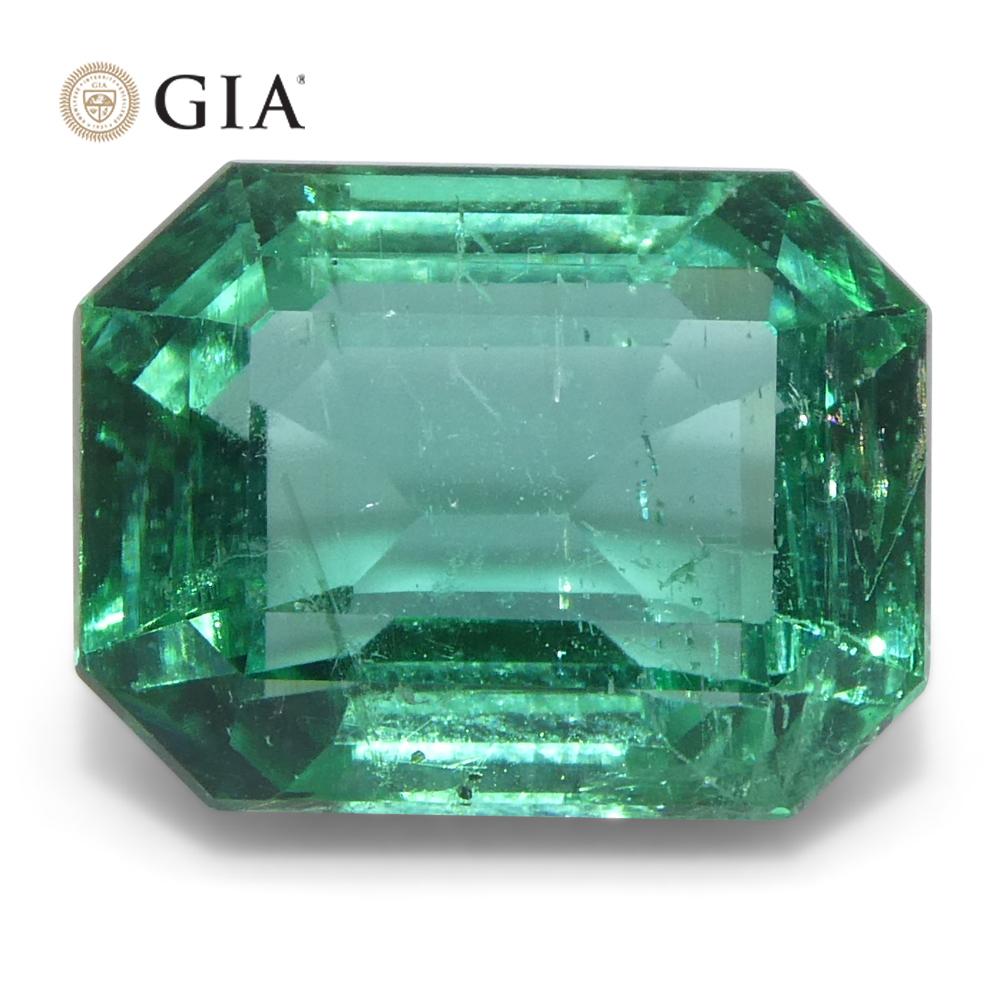 3ct Octagonal/Emerald Cut Green Emerald GIA Certified Zambia (F1) en vente 5