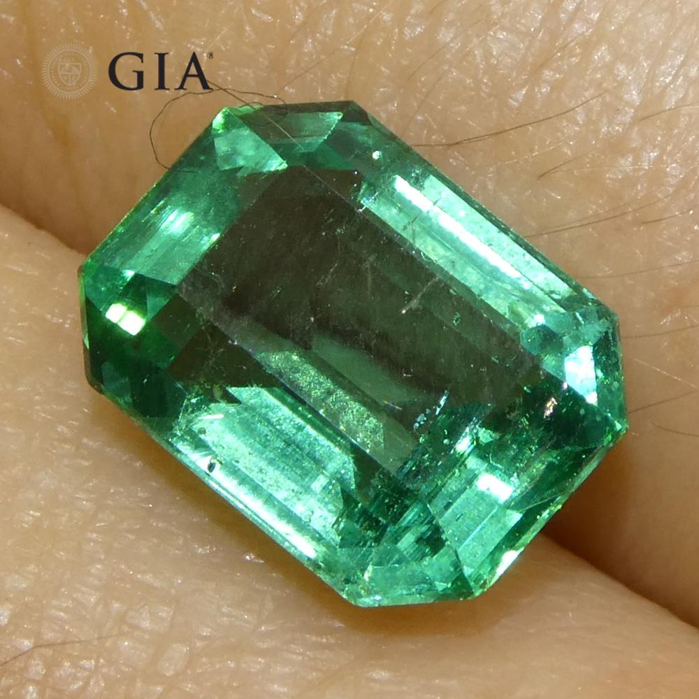 3ct Octagonal/Emerald Cut Green Emerald GIA Certified Zambia (F1) en vente 7