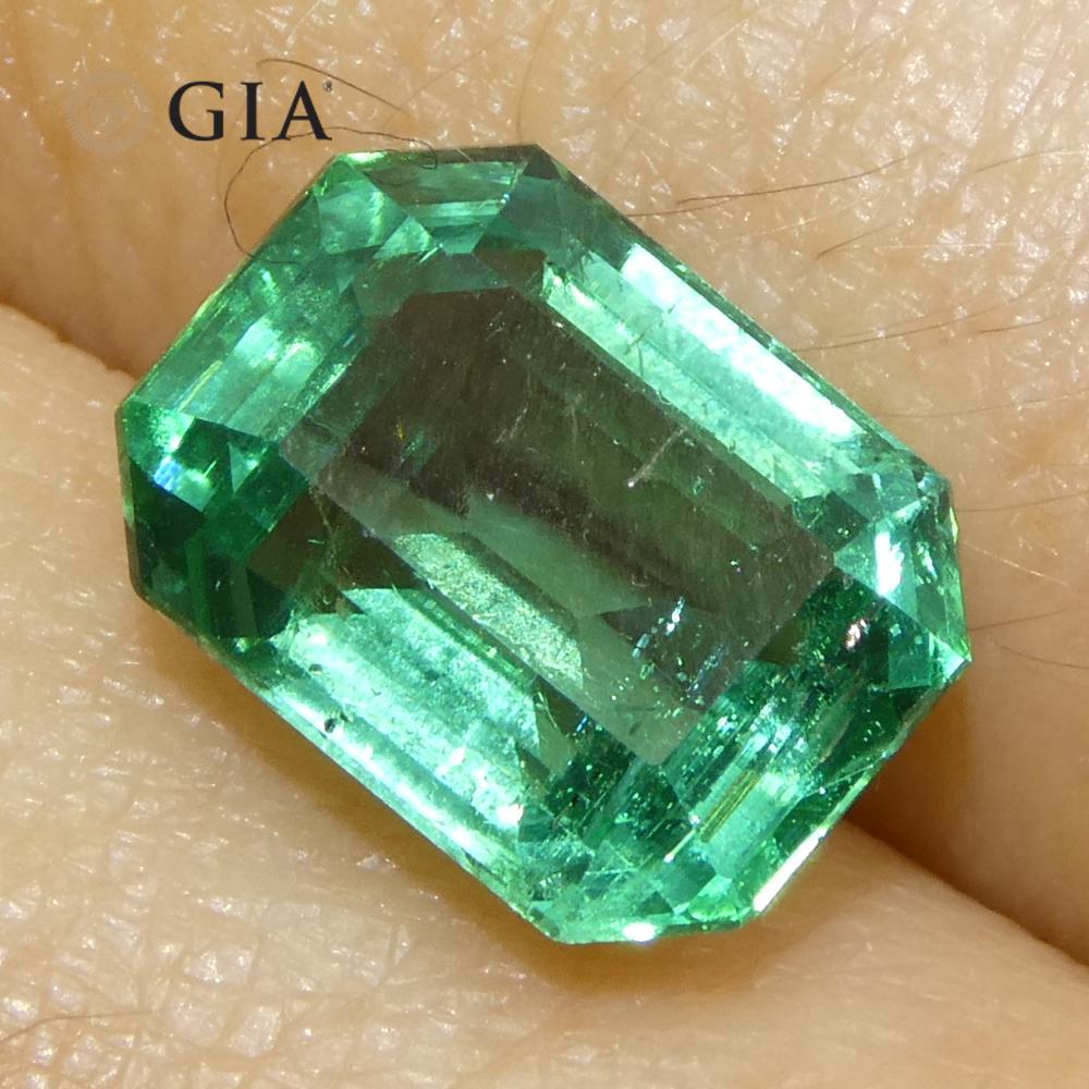 3ct Octagonal/Emerald Cut Green Emerald GIA Certified Zambia (F1) en vente 8