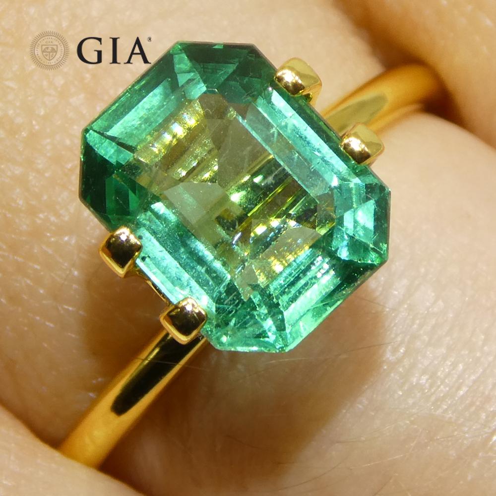 3ct Octagonal/Emerald Cut Green Emerald GIA Certified Zambia (F1) en vente 9