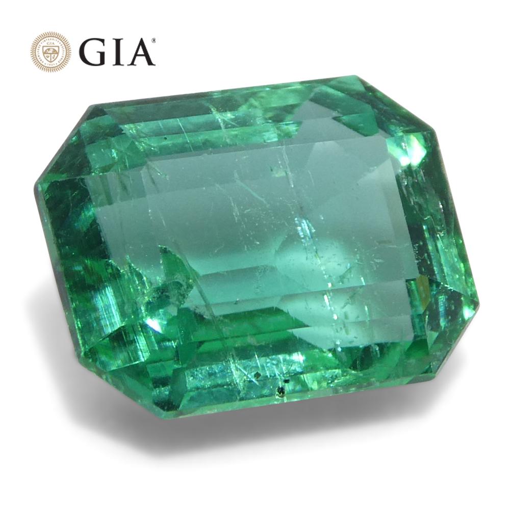 3ct Octagonal/Emerald Cut Green Emerald GIA Certified Zambia (F1) en vente 1