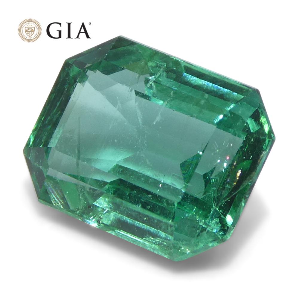 3ct Octagonal/Emerald Cut Green Emerald GIA Certified Zambia (F1) en vente 3
