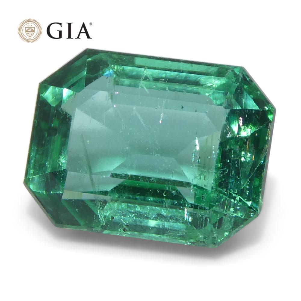 3ct Octagonal/Emerald Cut Green Emerald GIA Certified Zambia (F1) en vente 4