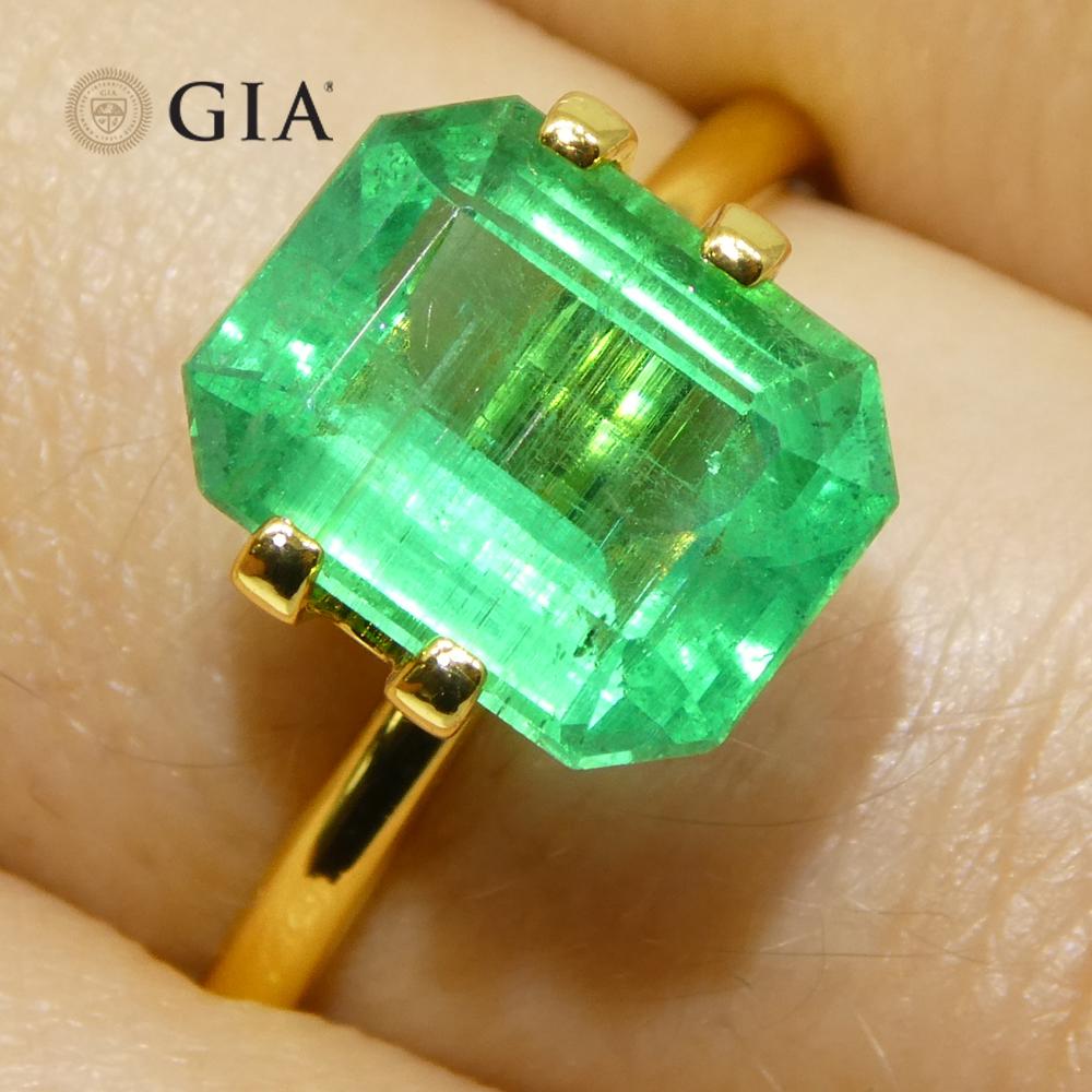 3ct Octagonal/Emerald Cut Green Emerald GIA Certified Zambia Untreated For Sale 9