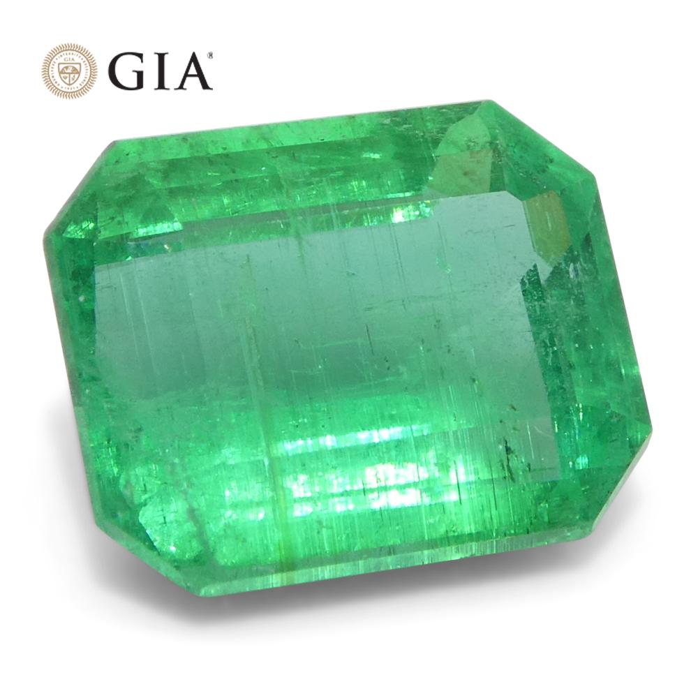 3ct Octagonal/Emerald Cut Green Emerald GIA Certified Zambia Untreated For Sale 1