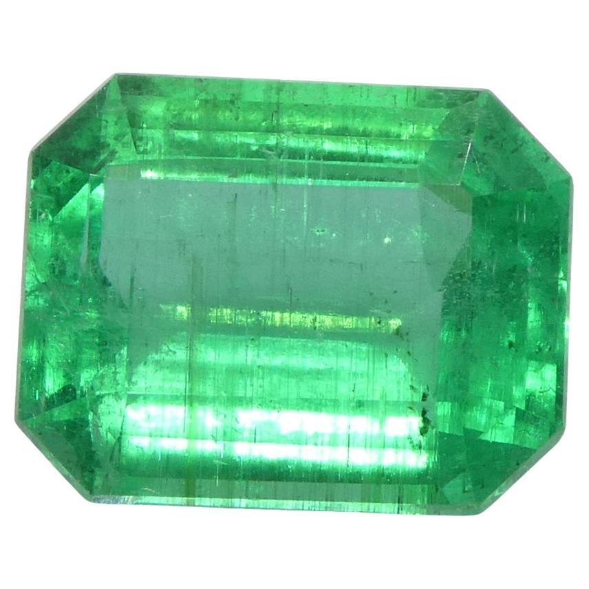 3ct Octagonal/Emerald Cut Green Emerald GIA Certified Zambia Untreated For Sale