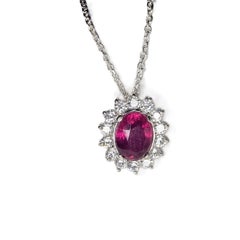 3ct Oval Cut Natural Deep Pink Tourmaline Pendant in Platinum Sterling Silver