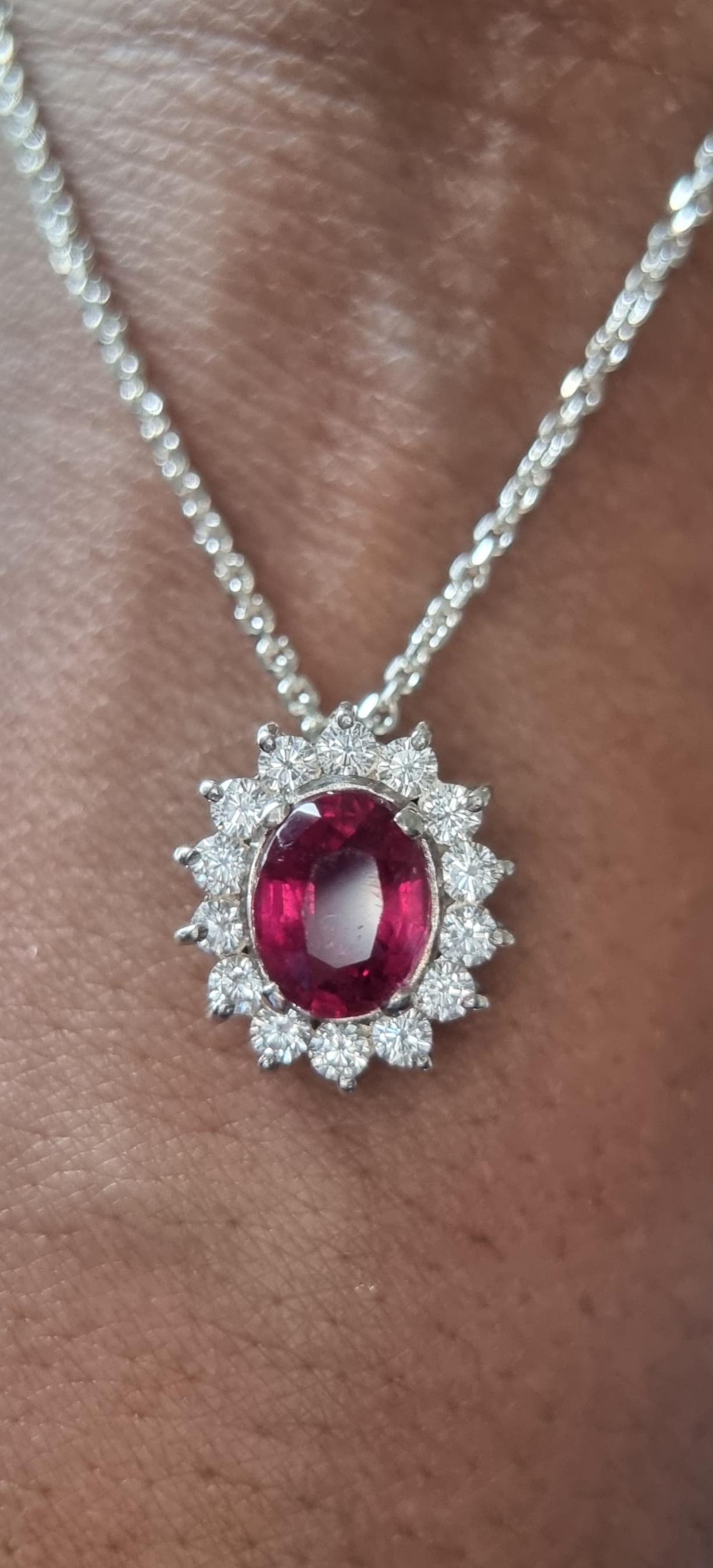 3ct Oval Cut Natural Deep Pink Tourmaline Pendant in Platinum Sterling Silver For Sale 5