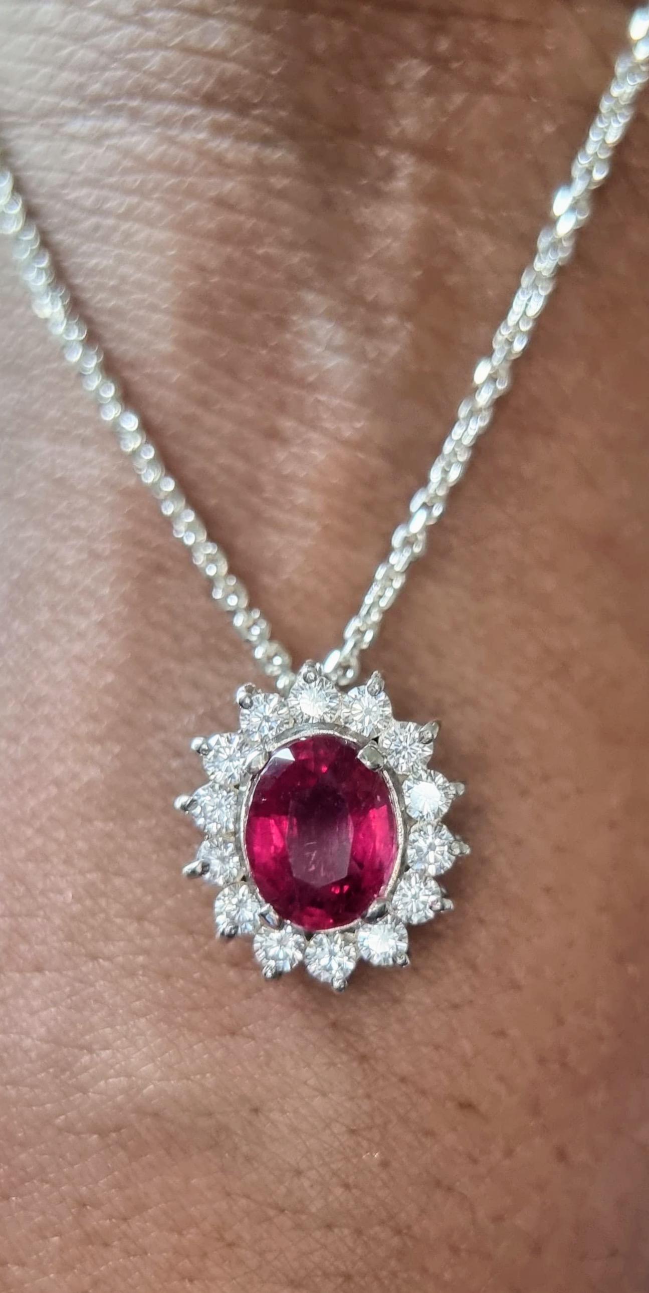 3ct Oval Cut Natural Deep Pink Tourmaline Pendant in Platinum Sterling Silver For Sale 6
