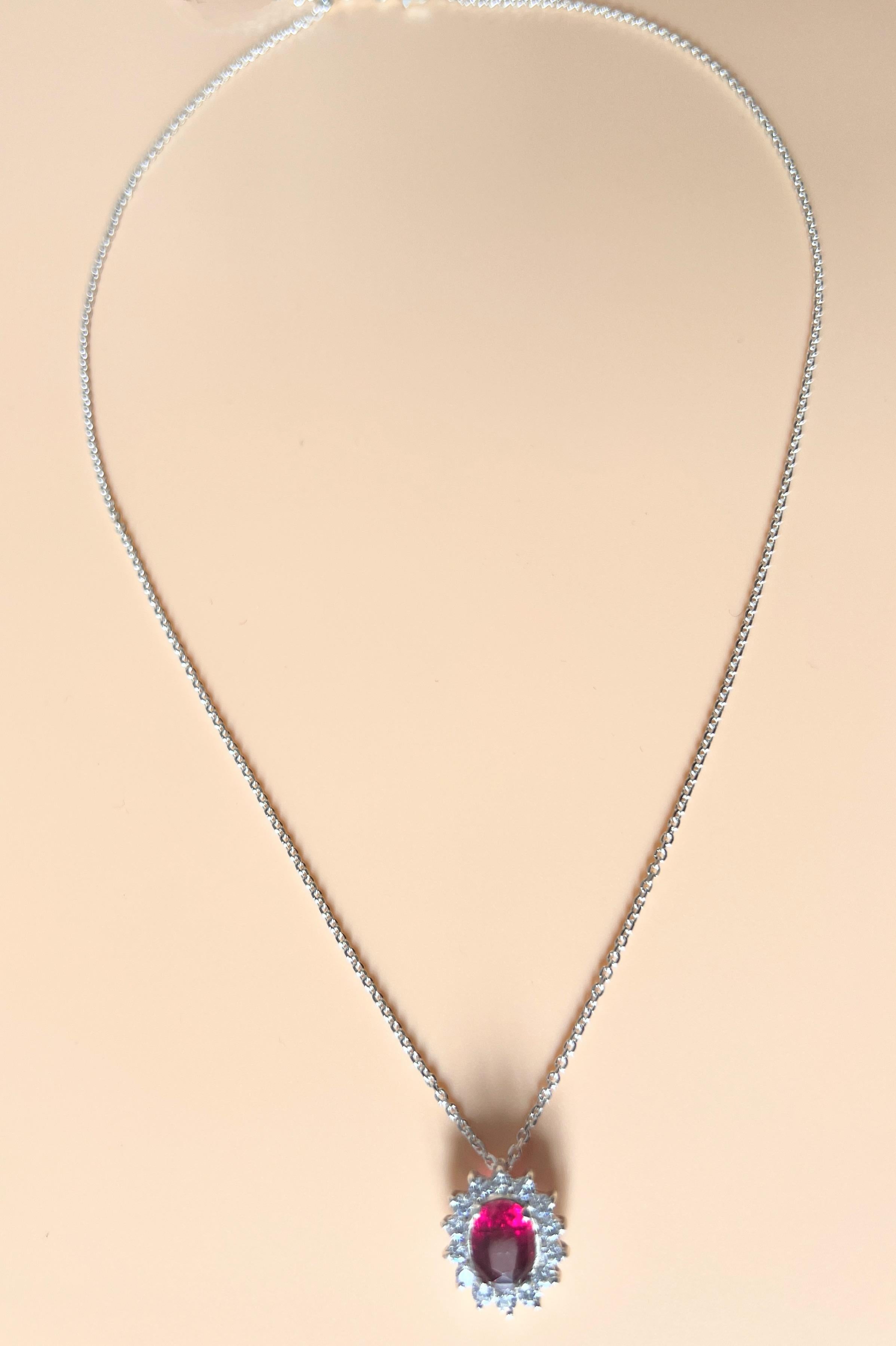 3ct Oval Cut Natural Deep Pink Tourmaline Pendant in Platinum Sterling Silver For Sale 7