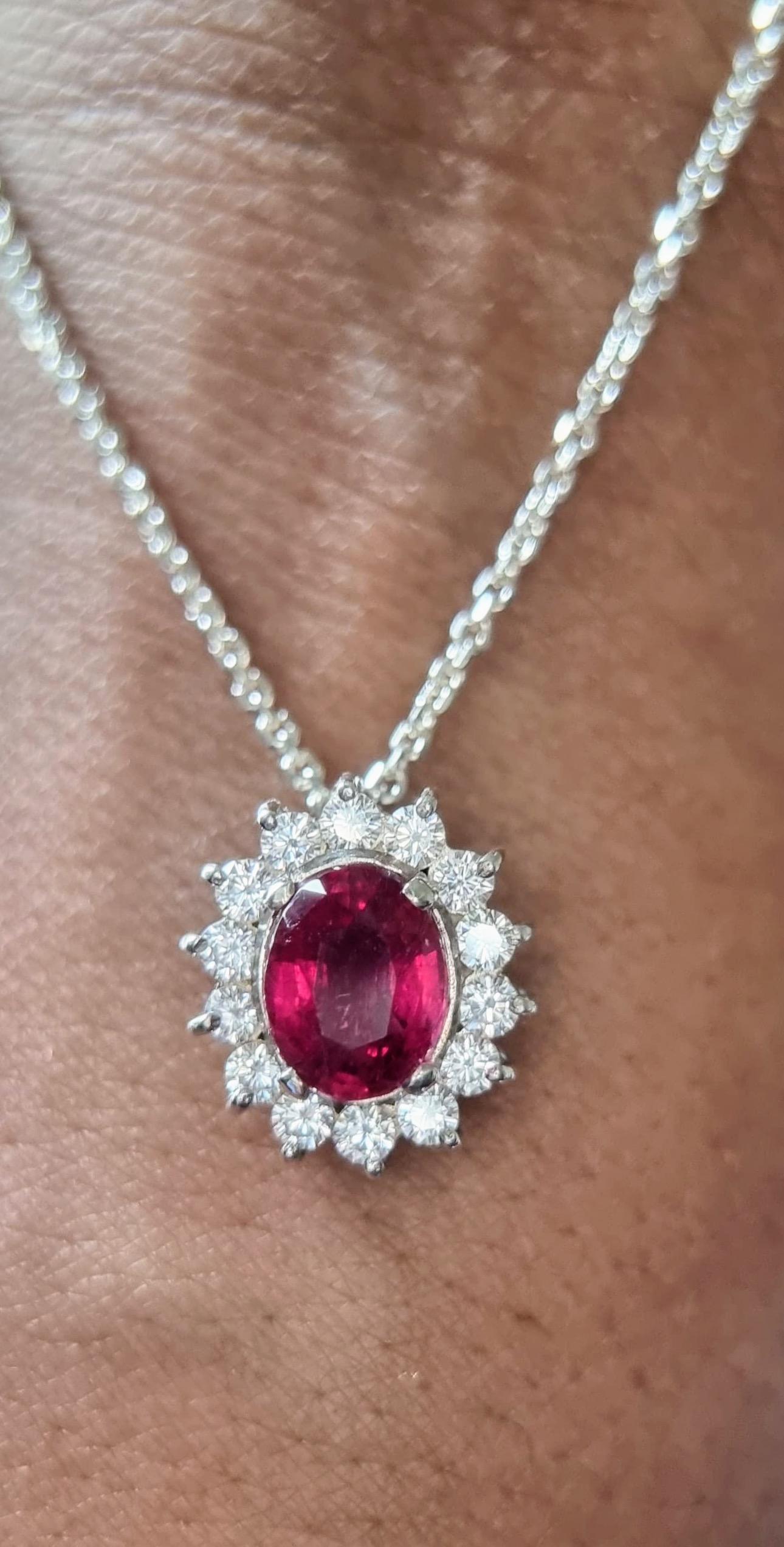 Women's 3ct Oval Cut Natural Deep Pink Tourmaline Pendant in Platinum Sterling Silver For Sale