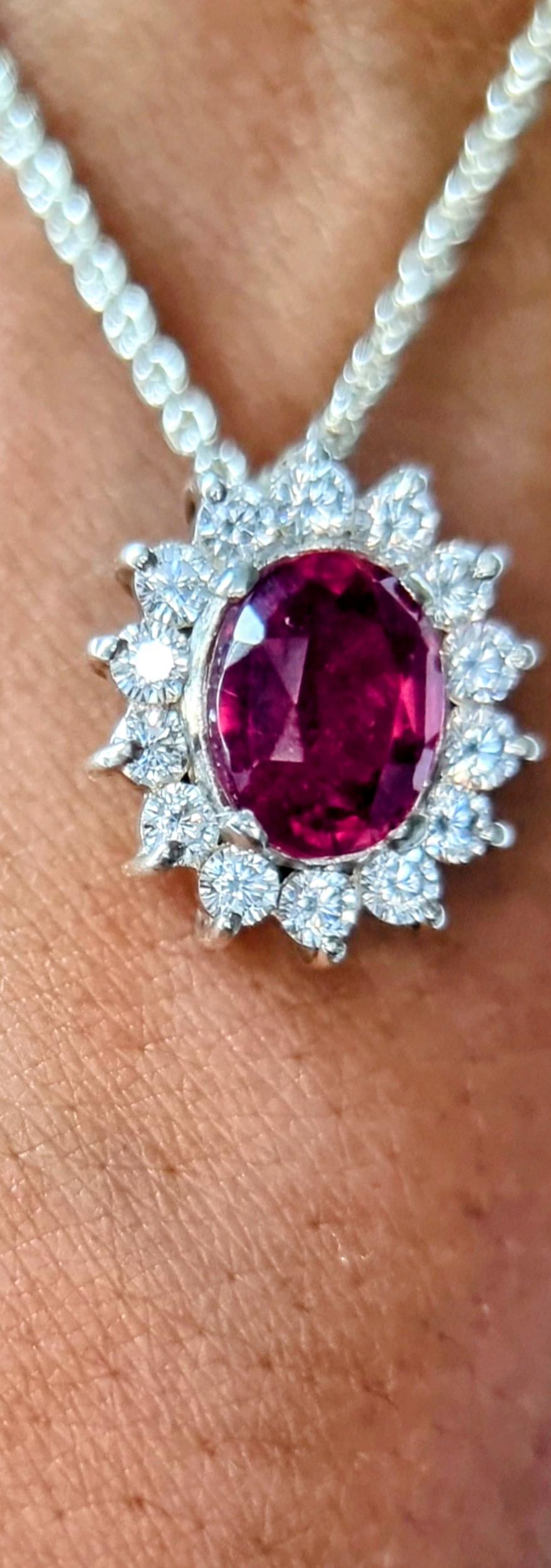 3ct Oval Cut Natural Deep Pink Tourmaline Pendant in Platinum Sterling Silver For Sale 3