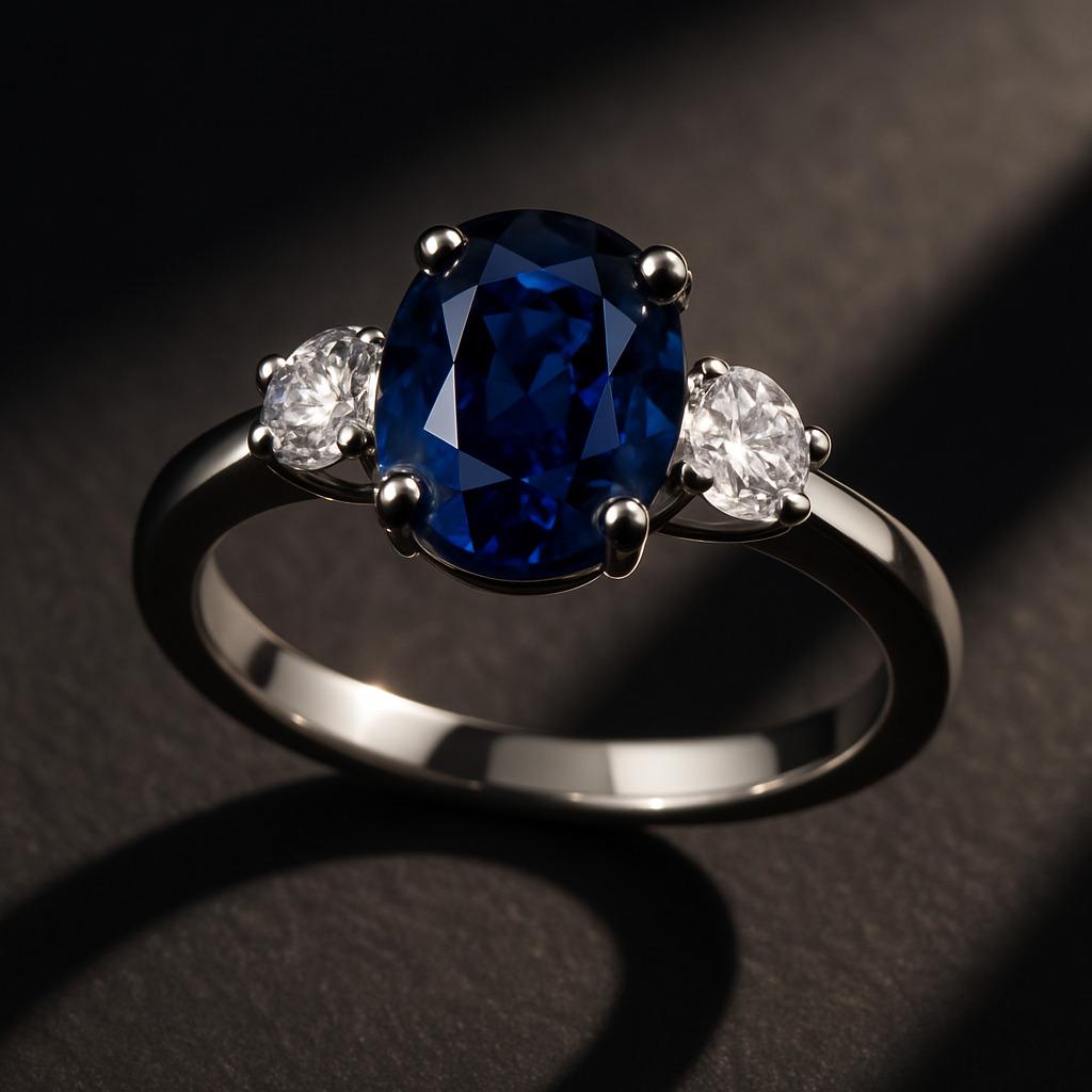 3ct Oval Natural Blue Sapphire and Diamond 18k White Gold Ring For Sale 7