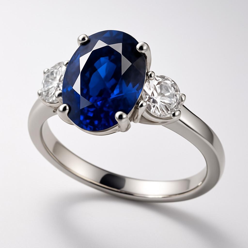 3ct Oval Natural Blue Sapphire and Diamond 18k White Gold Ring In New Condition For Sale In Lanham, MD