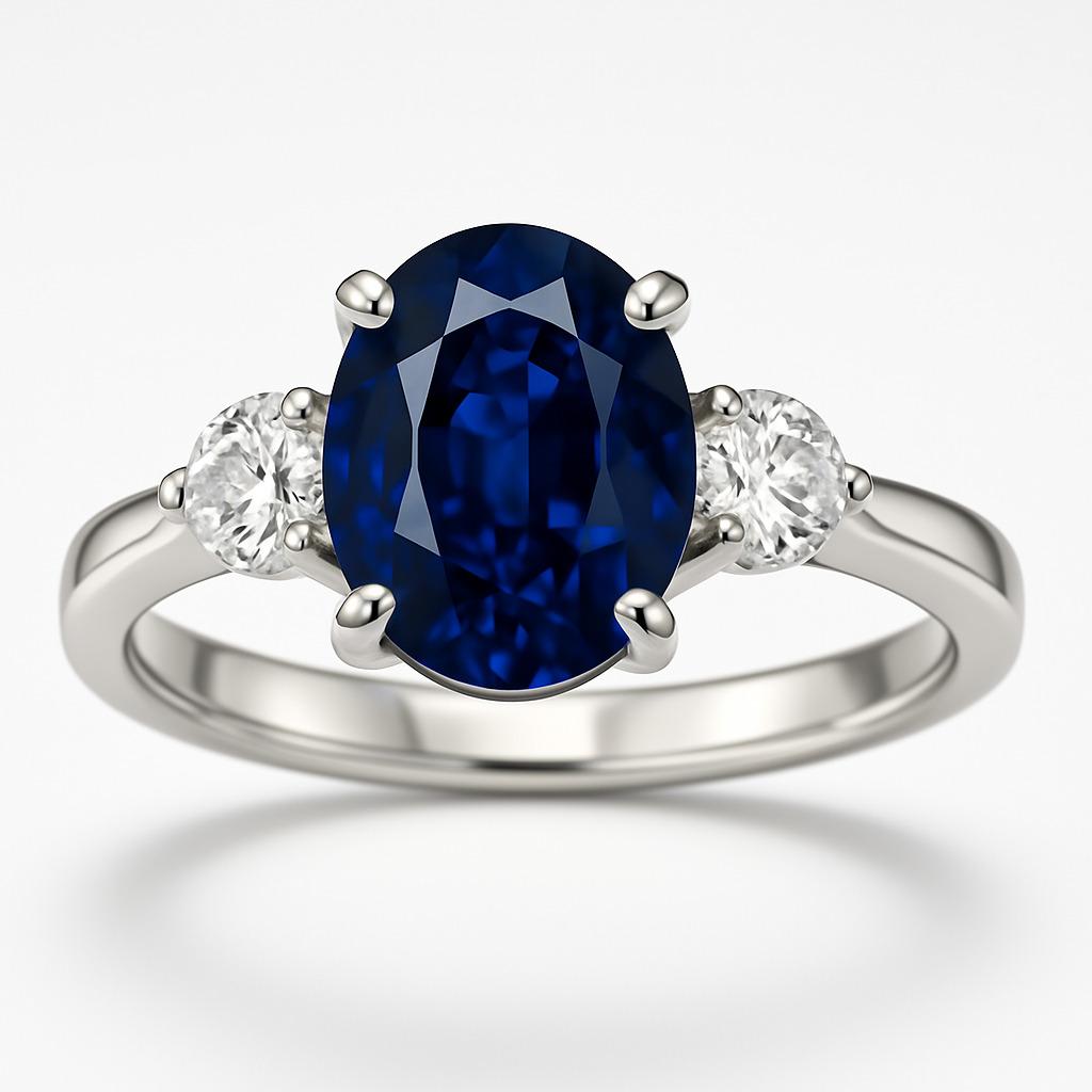 3ct Oval Natural Blue Sapphire and Diamond 18k White Gold Ring For Sale 8