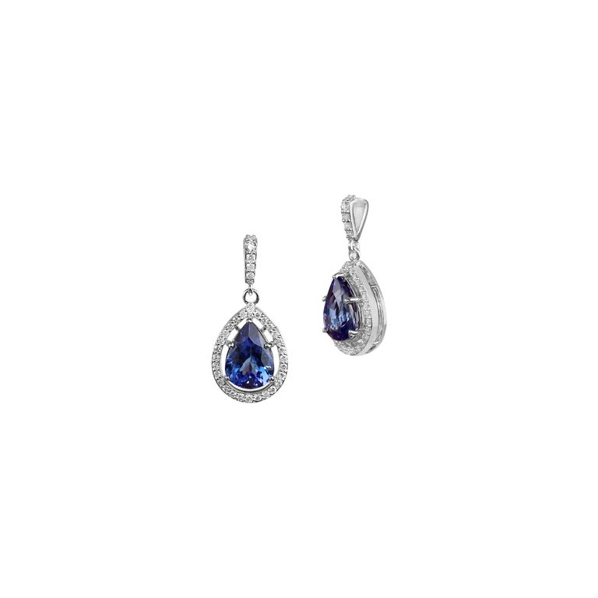 Colgante de tanzanita talla pera y diamante de 3 quilates en venta 3