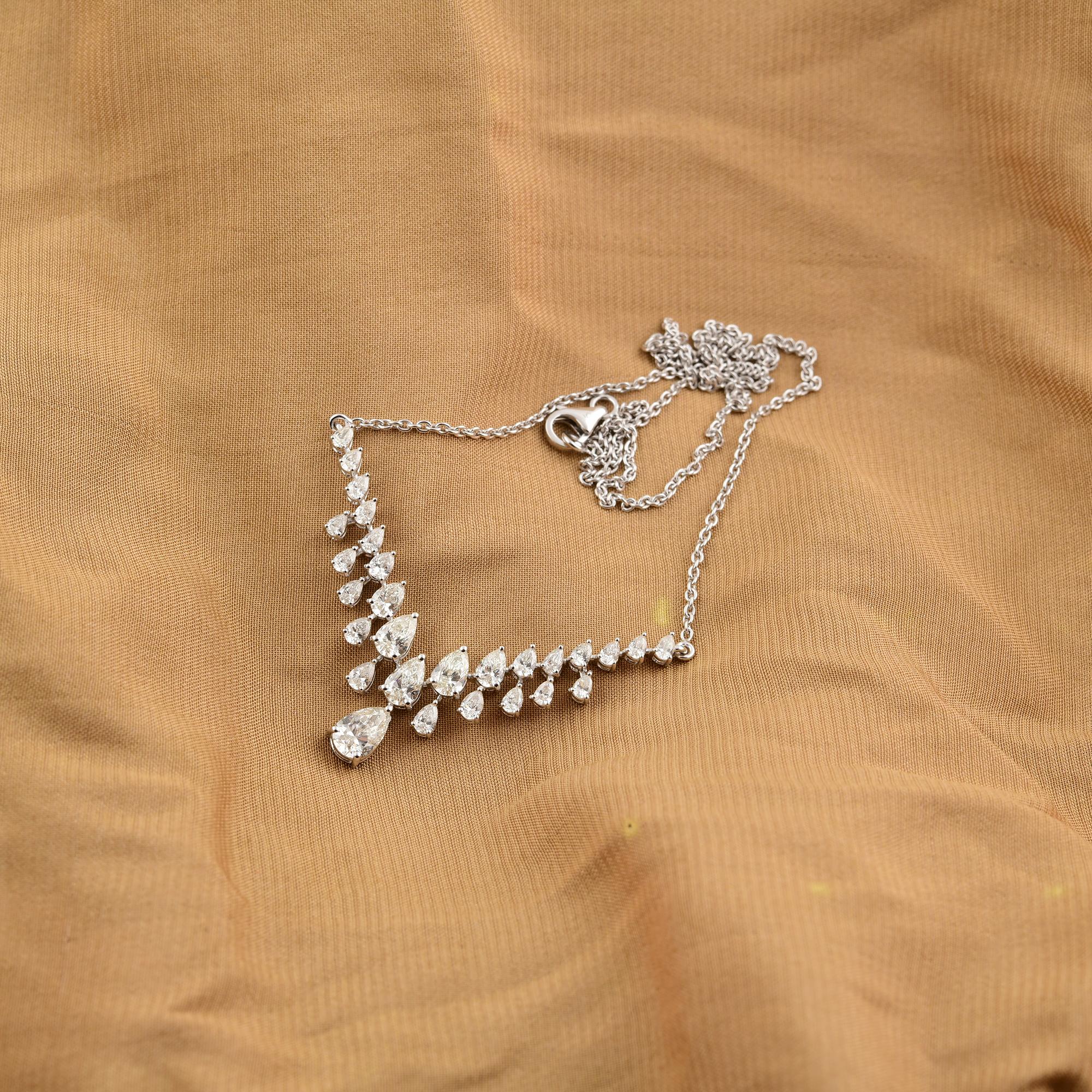 Modernist 3ct Pear Diamond V-Shaped Chain Drop Necklace 18k White Gold Fine Jewelry Gift For Sale