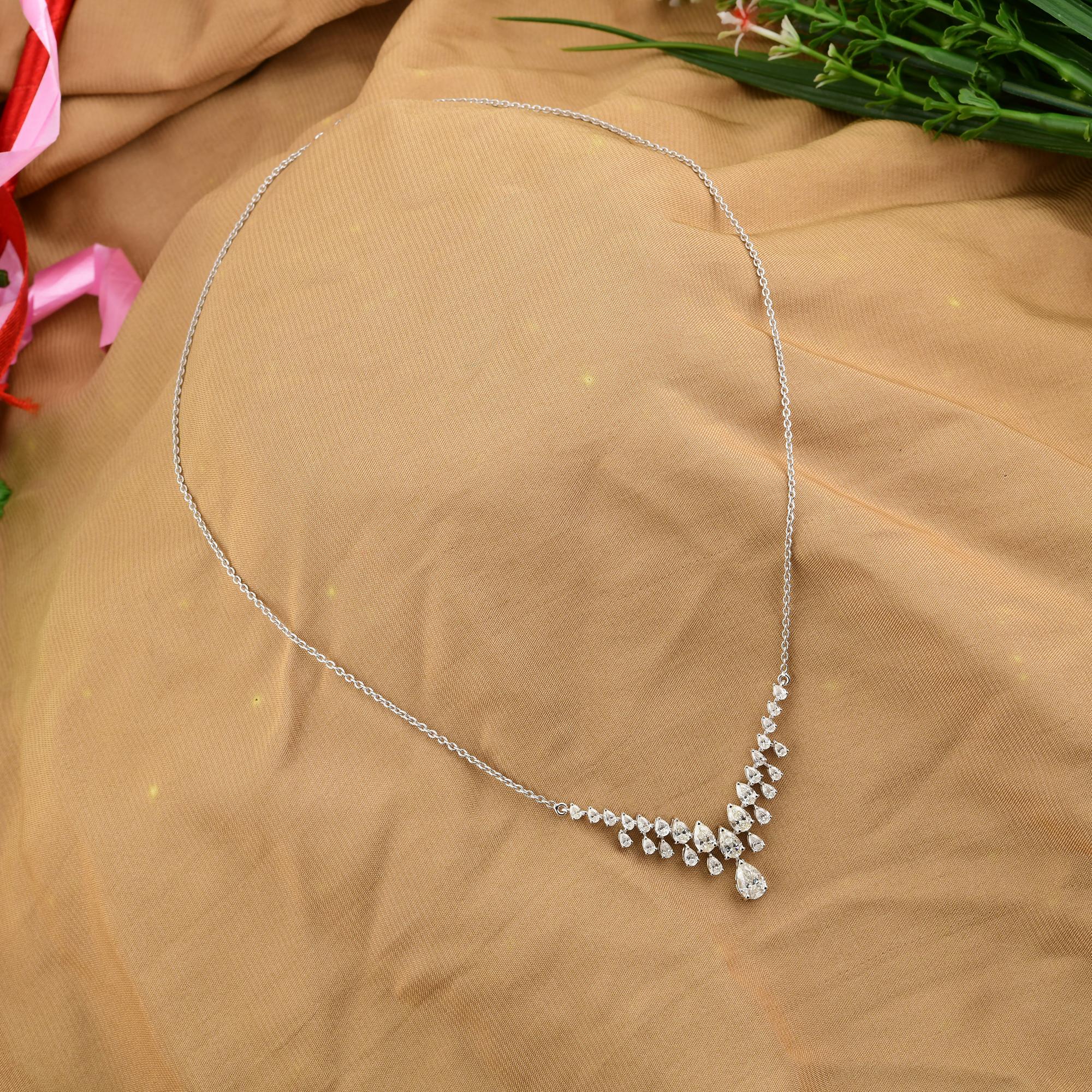 3ct Birne Diamant V-förmige Kette Tropfen Halskette 18k Weißgold Feiner Schmuck Geschenk (Tropfenschliff) im Angebot
