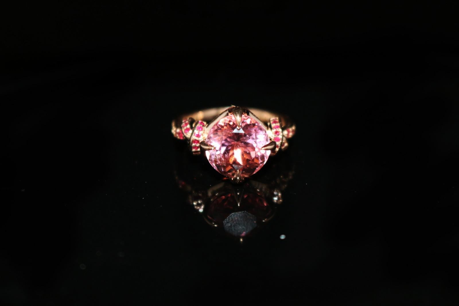For Sale:  3ct Pink Tourmaline and Ruby Ring Solitaire Ring 18ct Rose Gold 10