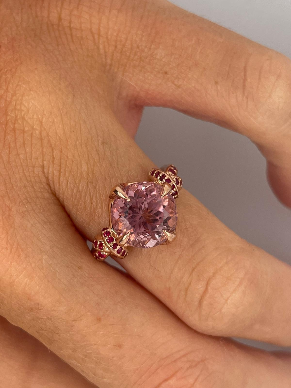 For Sale:  3ct Pink Tourmaline and Ruby Ring Solitaire Ring 18ct Rose Gold 11
