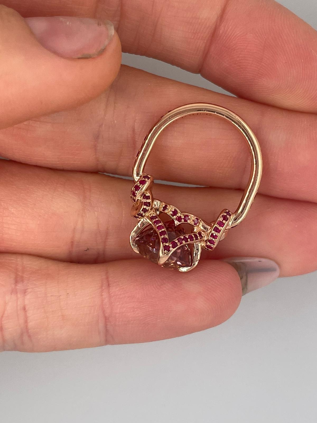 For Sale:  3ct Pink Tourmaline and Ruby Ring Solitaire Ring 18ct Rose Gold 12