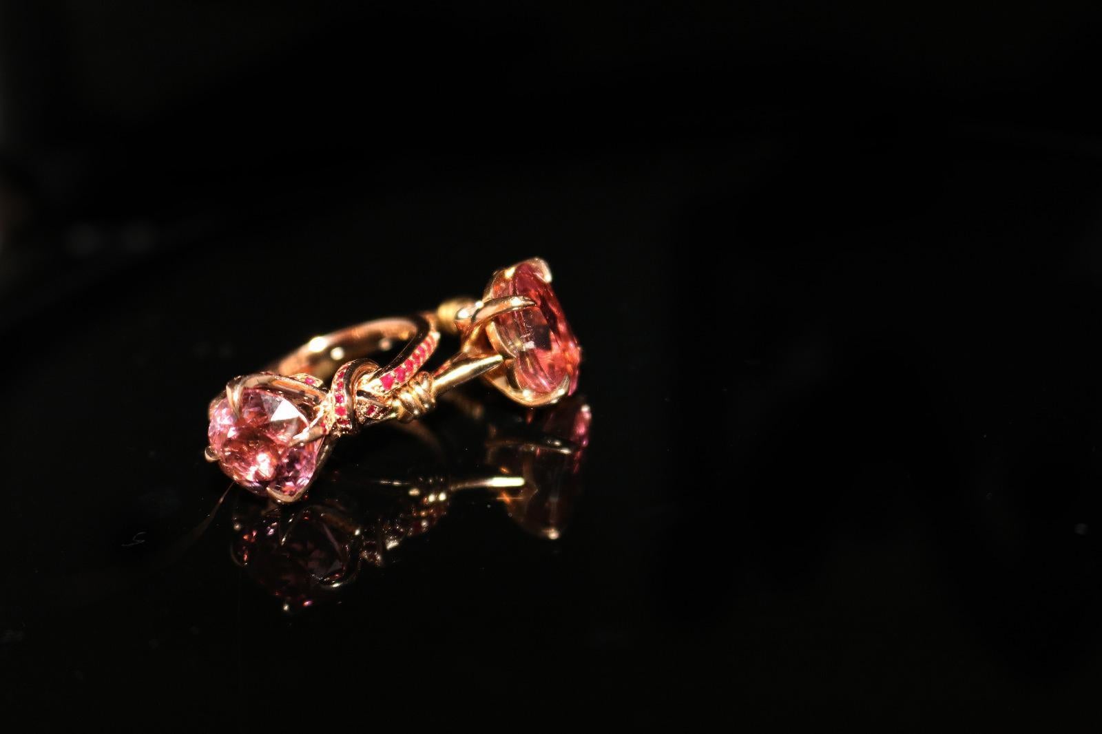 For Sale:  3ct Pink Tourmaline and Ruby Ring Solitaire Ring 18ct Rose Gold 16