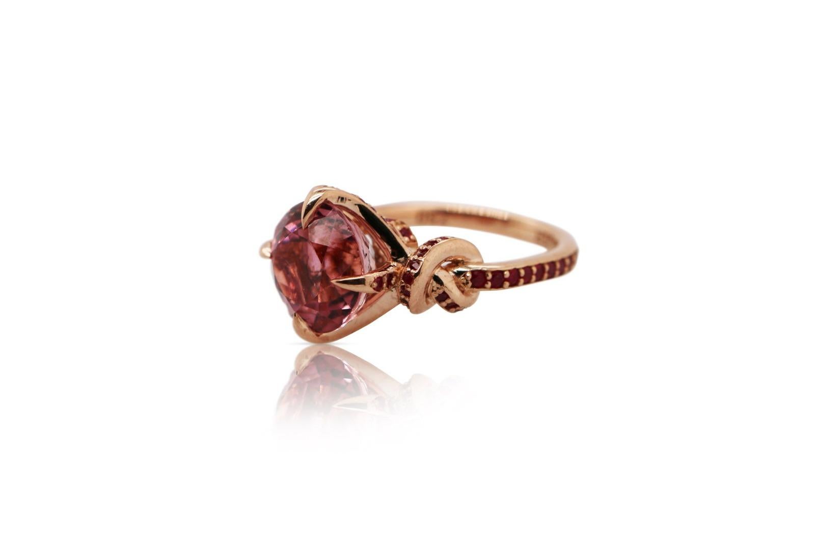 For Sale:  3ct Pink Tourmaline and Ruby Ring Solitaire Ring 18ct Rose Gold 4