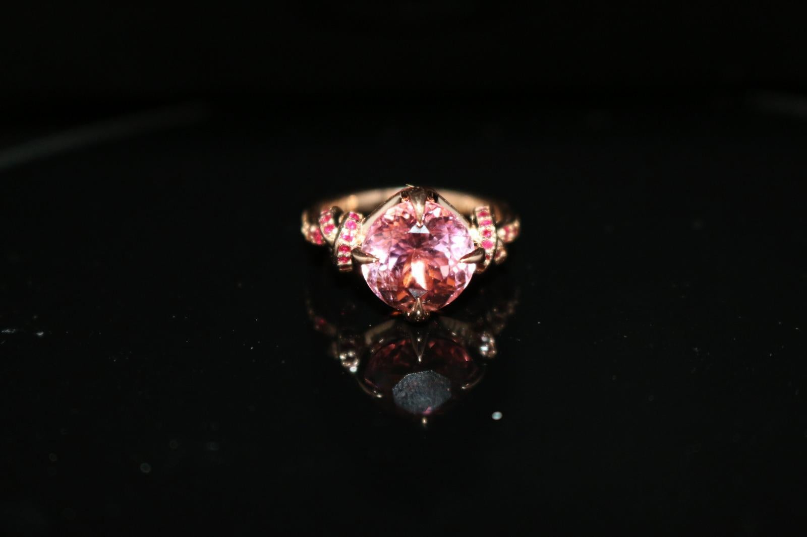 For Sale:  3ct Pink Tourmaline and Ruby Ring Solitaire Ring 18ct Rose Gold 6