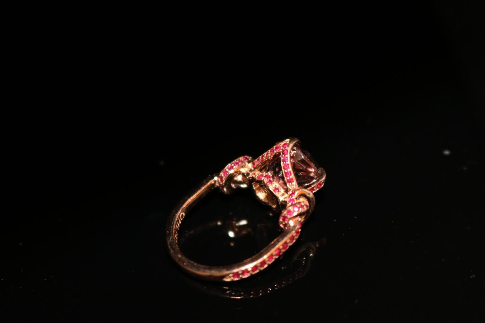 For Sale:  3ct Pink Tourmaline and Ruby Ring Solitaire Ring 18ct Rose Gold 8