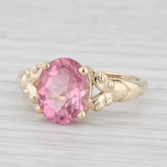Bague solitaire ovale en or jaune 14 carats avec tourmaline rose 3 carats, taille 7