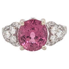 3ct Pink Tourmaline Ring w Earth Mined Diamonds in Solid 14K Gold Round 9x7.8mm