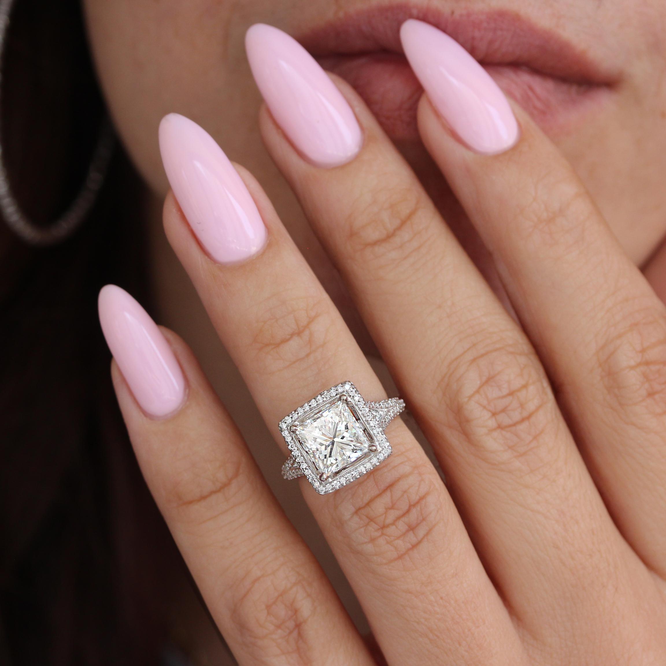 For Sale:  3CT Princess Cut Diamond Pave Halo, engagement ring and pendant, GIA certified. 2