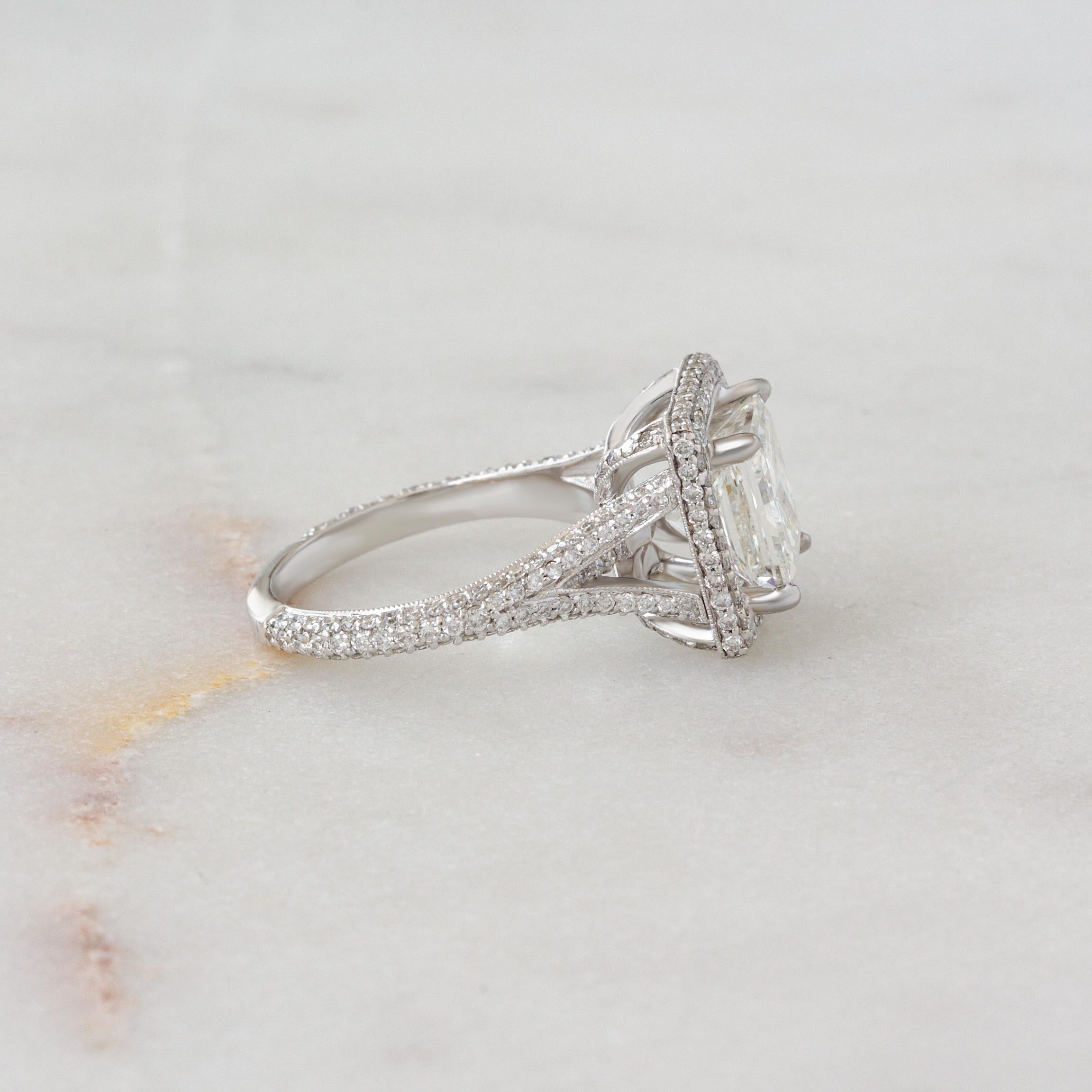For Sale:  3CT Princess Cut Diamond Pave Halo, engagement ring and pendant, GIA certified. 3
