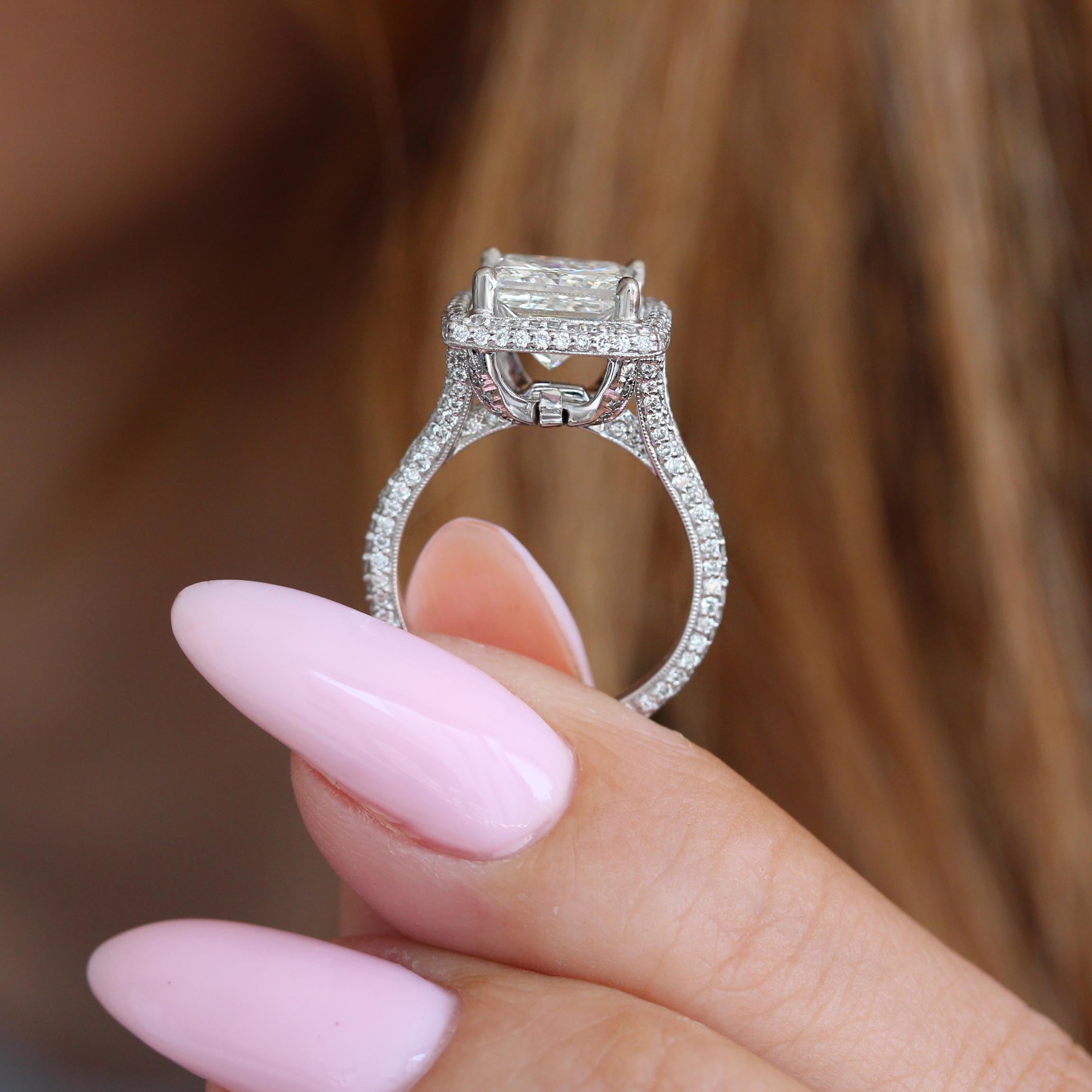 For Sale:  3CT Princess Cut Diamond Pave Halo, engagement ring and pendant, GIA certified. 5