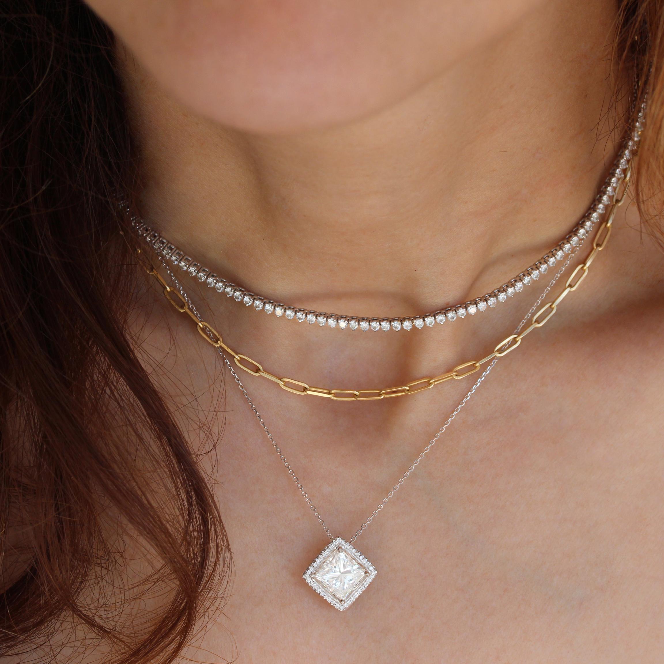 For Sale:  3CT Princess Cut Diamond Pave Halo, engagement ring and pendant, GIA certified. 6