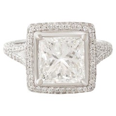 Anello di fidanzamento e ciondolo con diamante taglio principessa 3CT Pave Halo, certificato GIA.