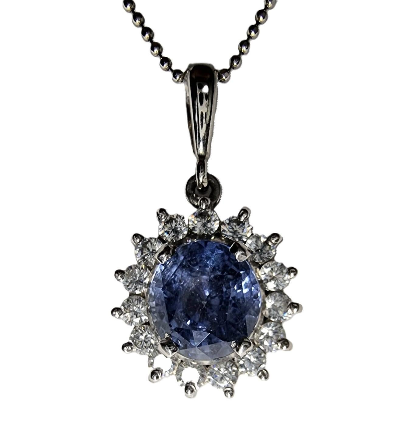 3ct Round Cut Natural Blue Sapphire Pendant Necklace For Sale 2