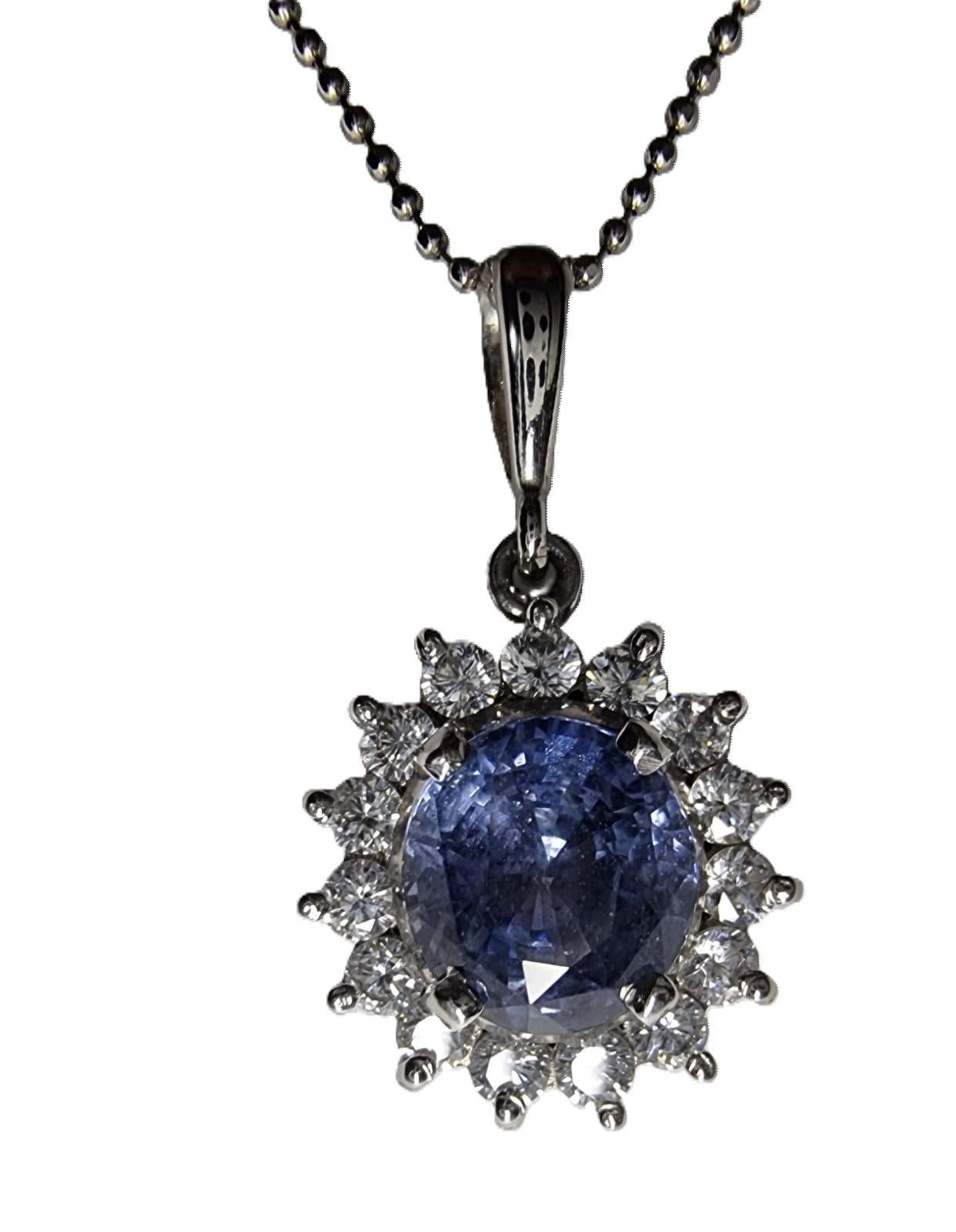 3ct Round Cut Natural Blue Sapphire Pendant Necklace For Sale 3