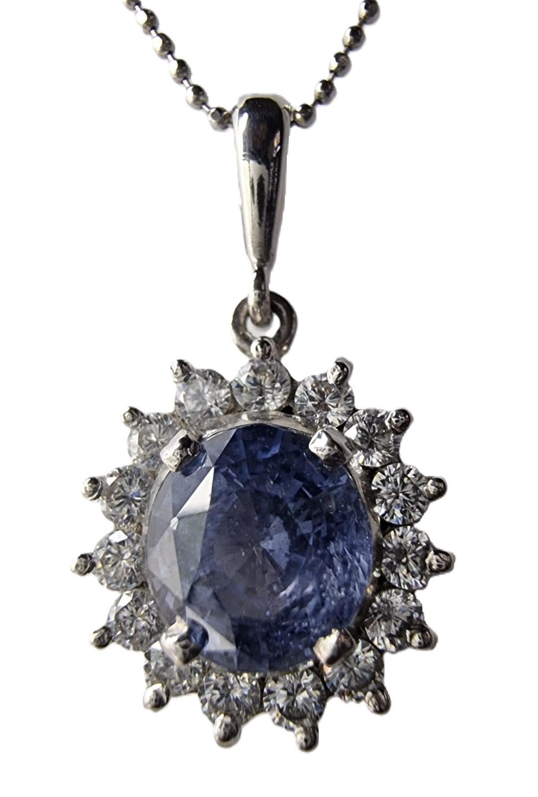 4.1ct Round Cut Prong Set Natural Blue Sapphire Pendant Necklace