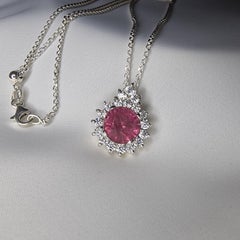 3ct Round Pink Natural Tourmaline Sterling Silver Pendant