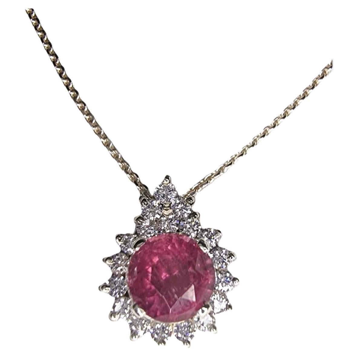 3ct Round Pink Natural Tourmaline Sterling Silver Pendant