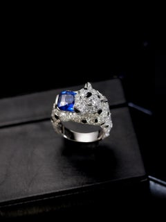 3ct Royal Blue Sapphire Leopard  Onyx Diamond Ring