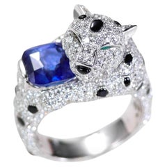 3ct Royal Blue Sapphire Leopard  Onyx Diamond Ring