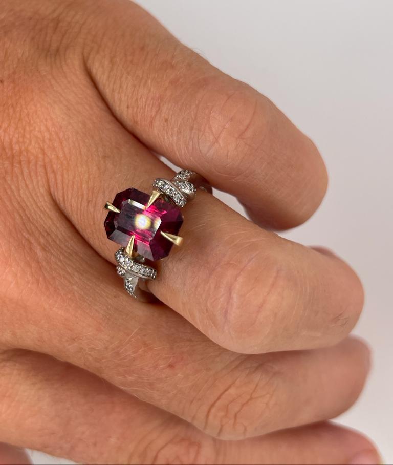 For Sale:  3 Carat Rubelite Emerald Cut Forget Me Knot with Diamonds in 18 Carat Gold  6