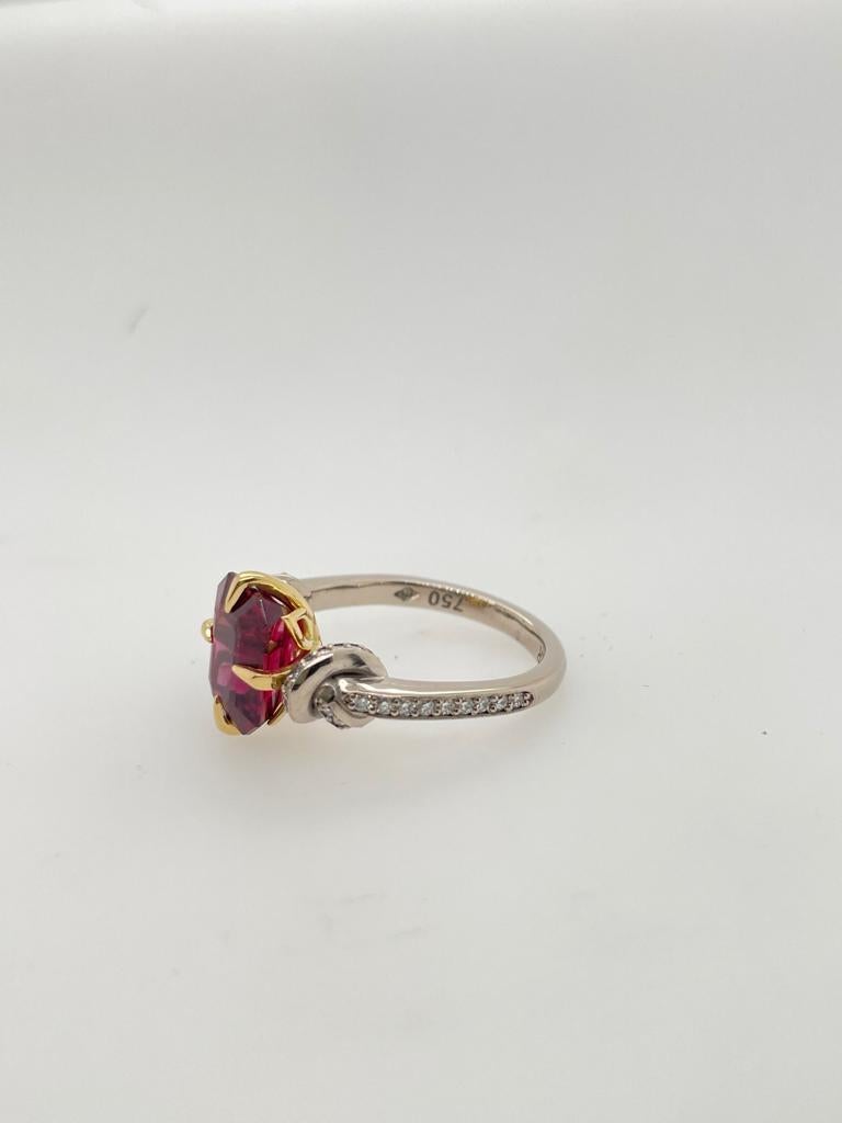For Sale:  3 Carat Rubelite Emerald Cut Forget Me Knot with Diamonds in 18 Carat Gold  8