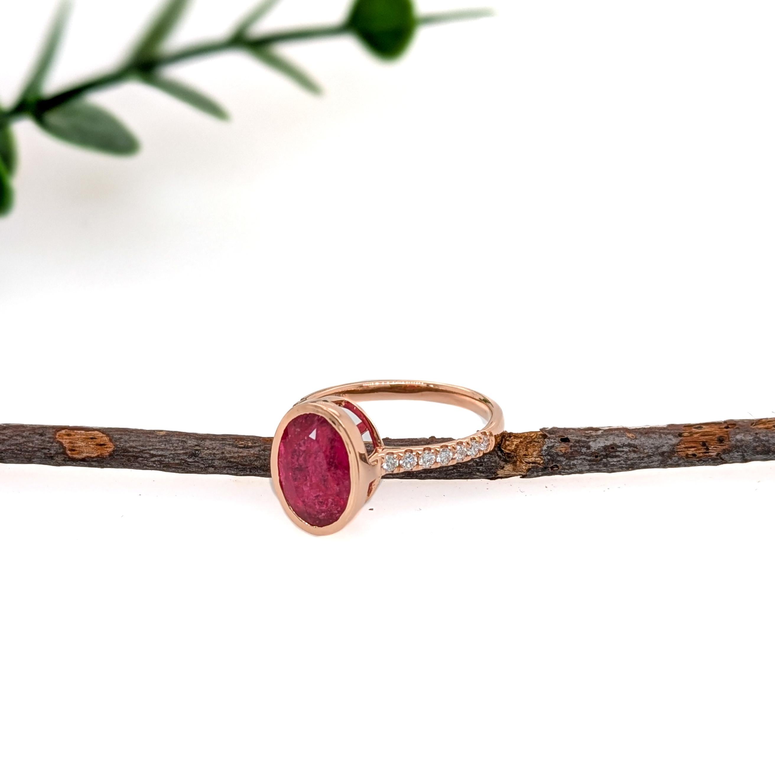 Oval Cut 3ct Rubellite Tourmaline Ring w Natural Diamond Accents in 14K Gold  OV 10x7mm For Sale