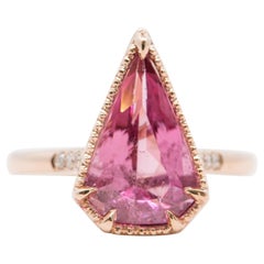 3ct Shield Shape Pink Tourmaline Diamond Sides 14K Rose Gold Engagement Ring